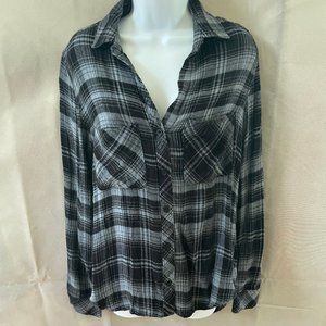 Bella Dahl Black and Gray Plaid Flannel